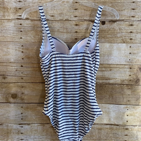 White and Navy Stripe One Piece Swimsuit EUC - Picture 3 of 3